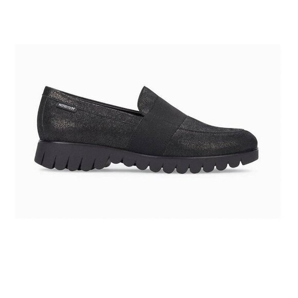 MEPHISTO Loriane Black Sparkly Leather Slip-On Loafers Wedge Heel - Picture 1 of 10